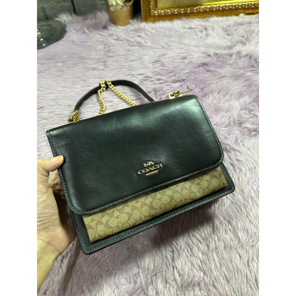 ORIG Preloved CCH Klare Crossbody Bag In Micro Signature Canvas Shoulder Chain Black Bag