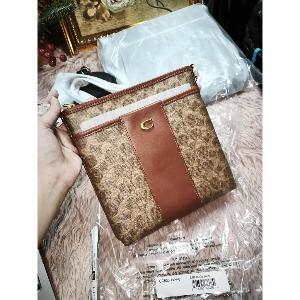 ORIG & IMPORTED CCH Kitt Messenger Crossbody File Slim Brown Bag In Colorblock Signature Canvas