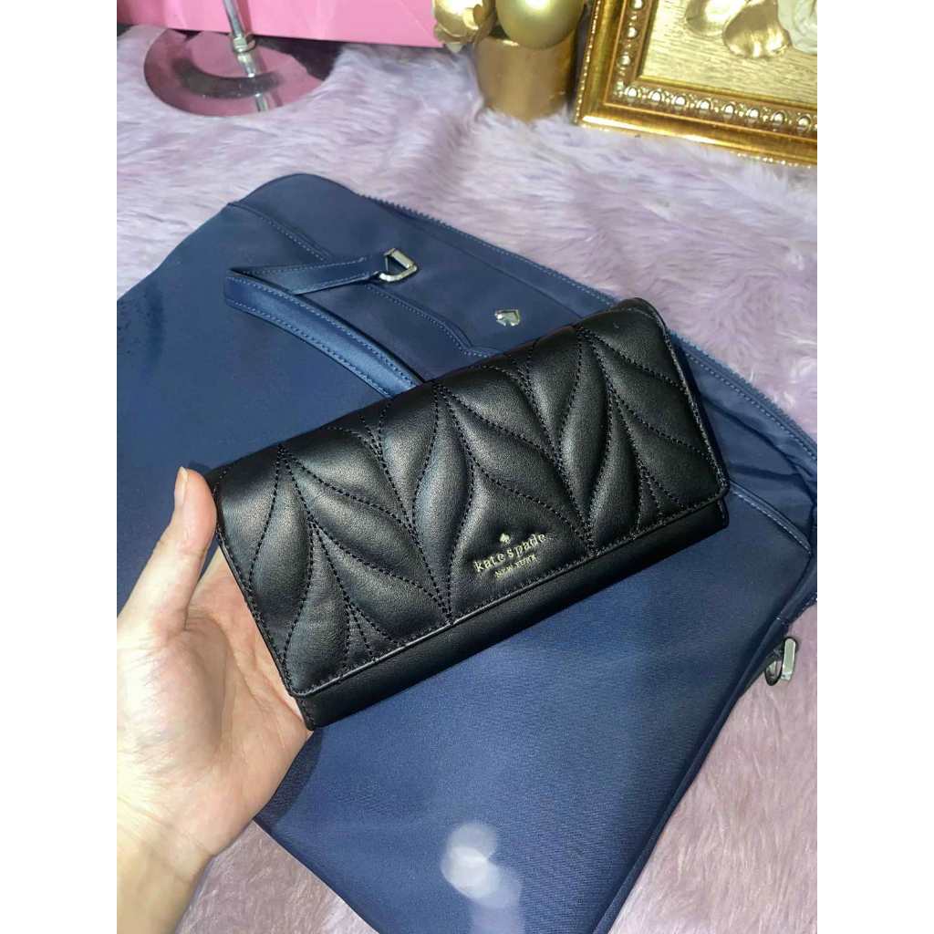 ORIG Preloved KS Briar Lane Quilted Black Leather Chain Black Long Wallet