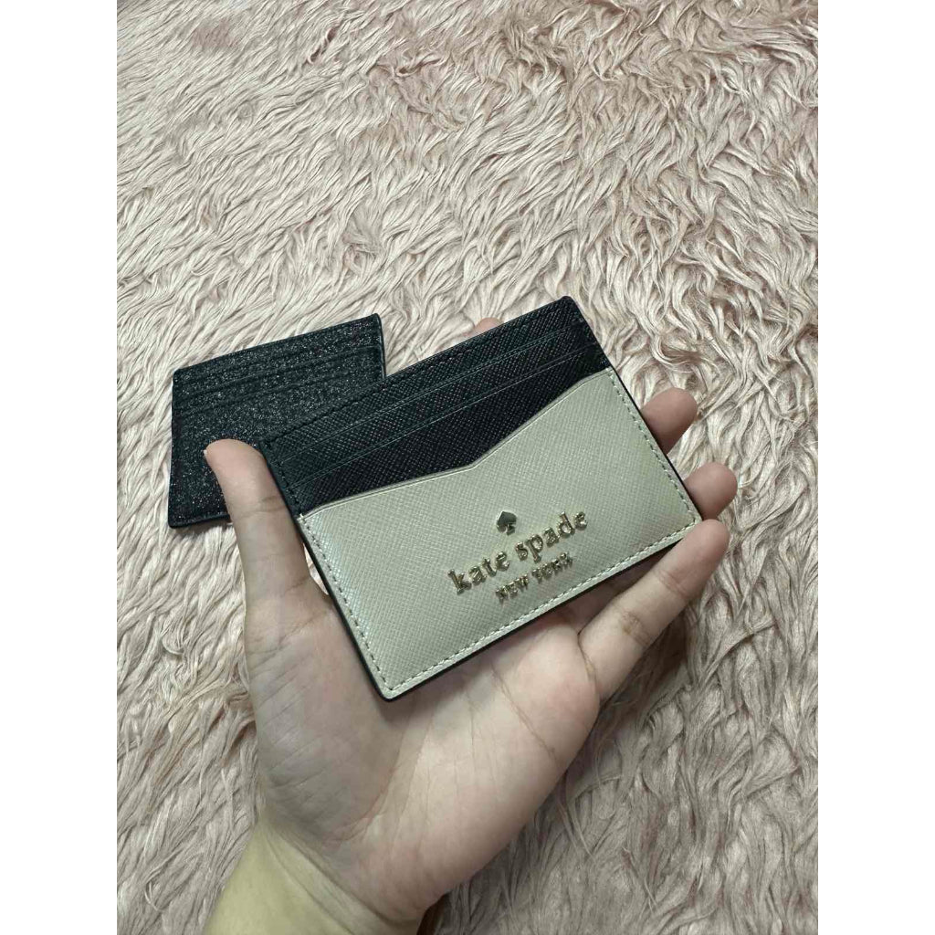 ORIG Preloved KS Staci Clolorblock Slim Card Holder Small Beige Wallet