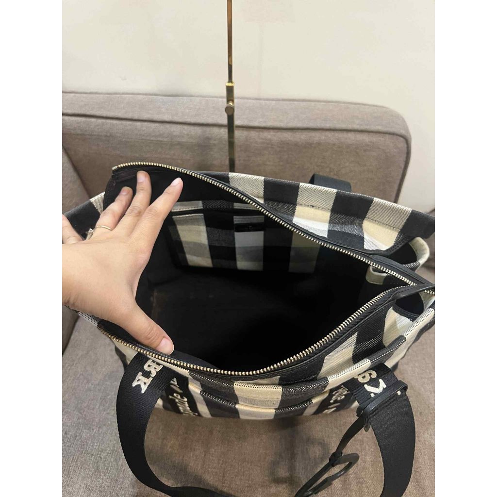 ORIG Preloved KS Kip Canvas Large Tote Bag Gingham Black/White