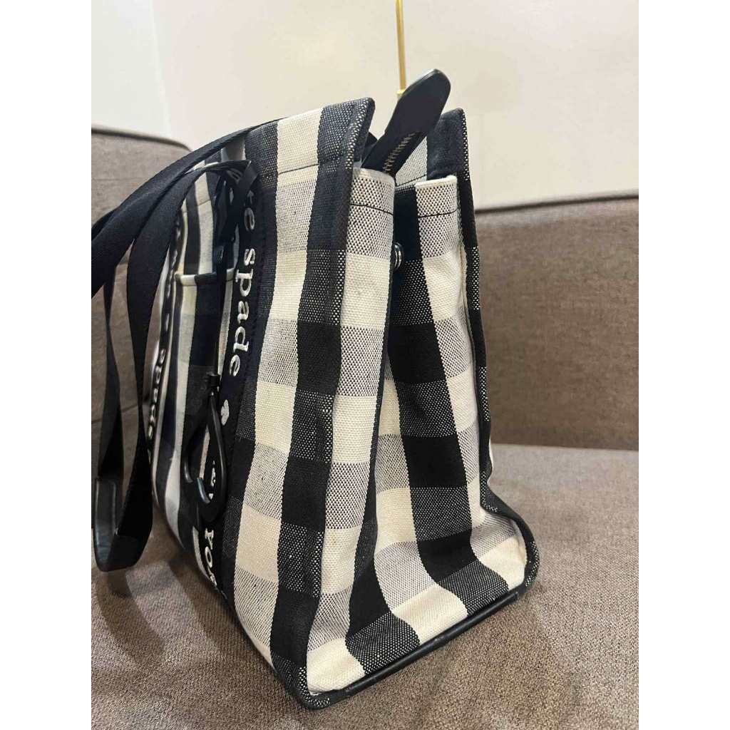 ORIG Preloved KS Kip Canvas Large Tote Bag Gingham Black/White