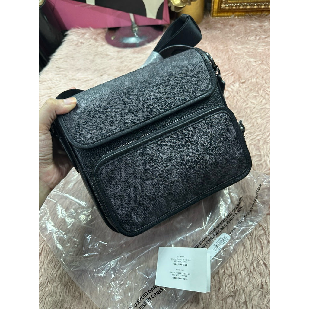 ORIG & IMPORTED CCH Sullivan Flap Crossbody Men's Bag In Signature Canvas in Charcoal Black