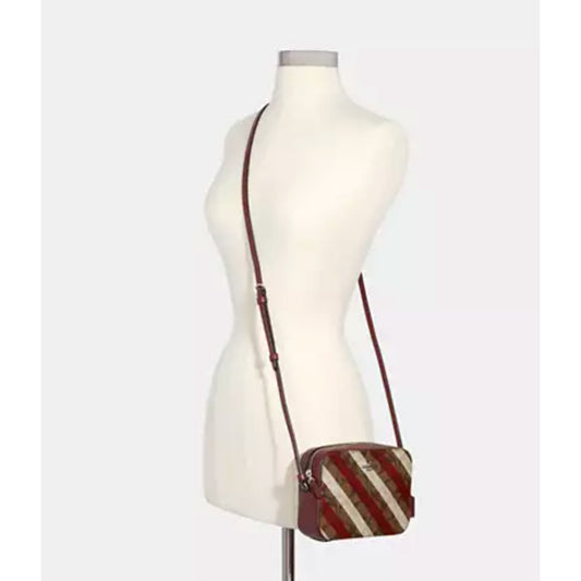 ORIG & IMPORTED CCH Mini Camera Red Bag With Diagonal Stripe Print