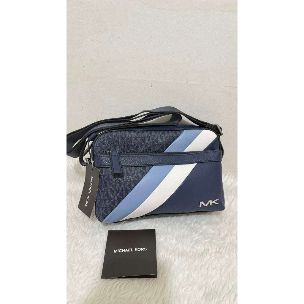 ORIG & IMPORTED MK Cooper Logo Stripe and Faux Leather Crossbody Men Blue Bag