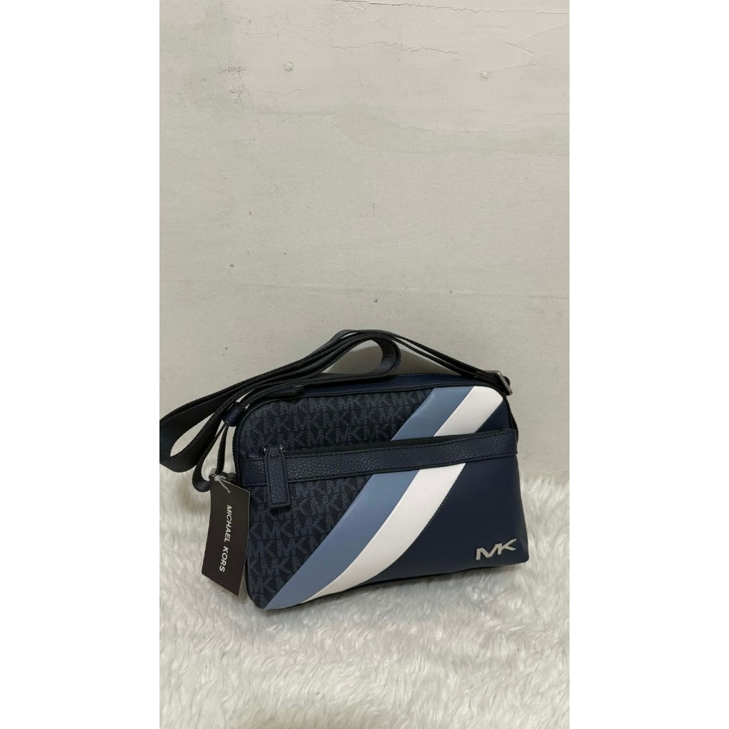 ORIG & IMPORTED MK Cooper Logo Stripe and Faux Leather Crossbody Men Blue Bag