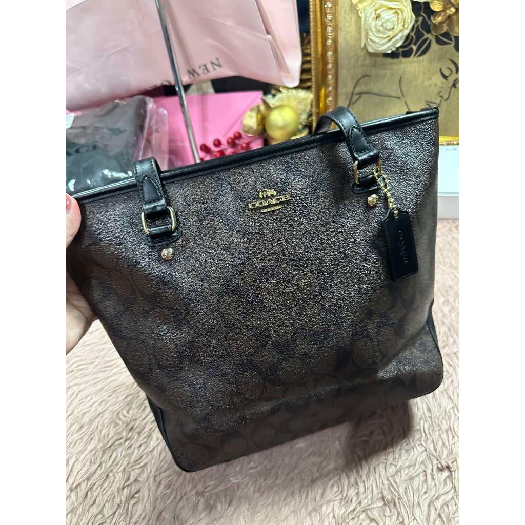 ORIG & IMPORTED CCH RARE F34603 Signature Canvas Zip Top Brown Medium Bag