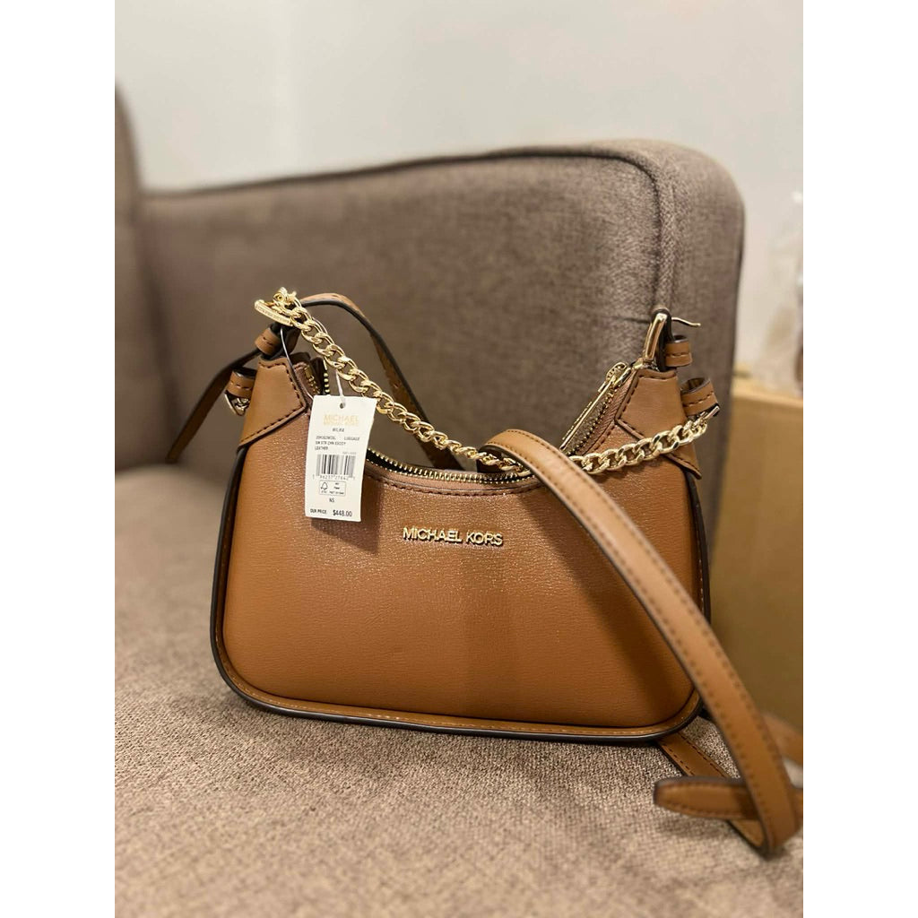 ORIG & IMPORTED MK Wilma Small Signature Logo Crossbody Bag in White Brown