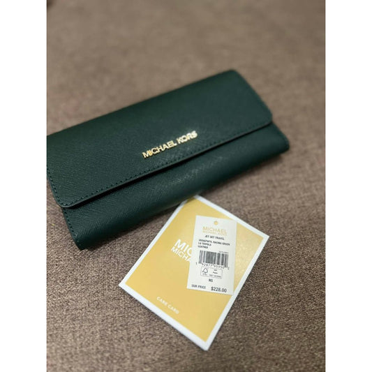 ORIG & IMPORTED MK Jet Set Large Trifold Long Wallet Racing Green