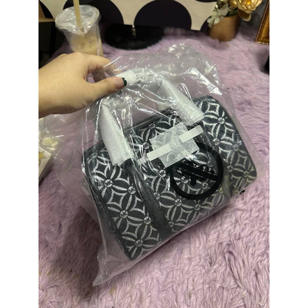 ORIG & IMPORTED MK Mini Small Metallic Duffle Crossbody Black Silver