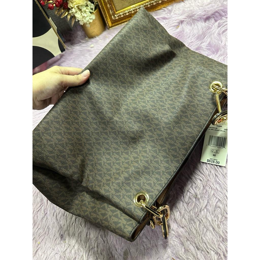 ORIG & IMPORTED MK Trisha Large Logo Shoulder Tote Bag in Brown