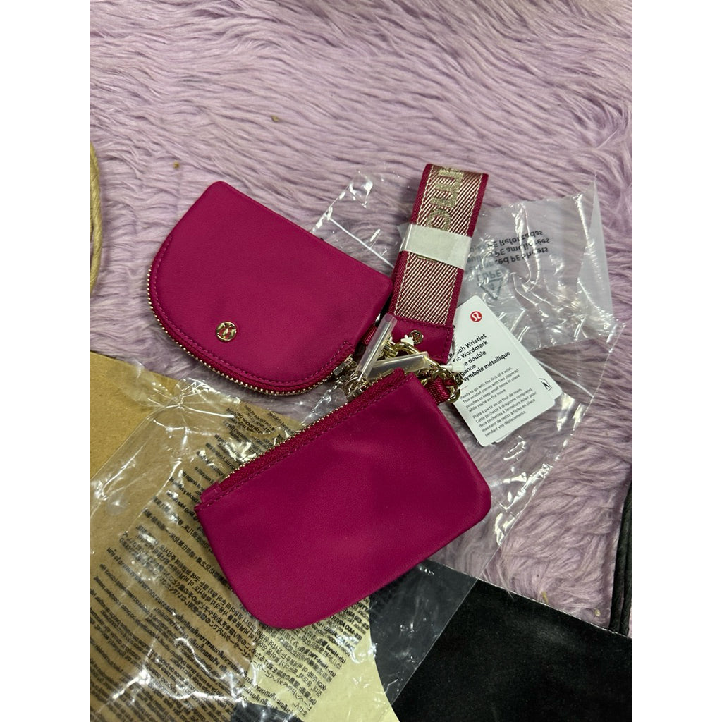 AUTHENTIC/ORIGINAL Lululemon Dual Pouch Wristlet Nylon Wallet pink green black purple