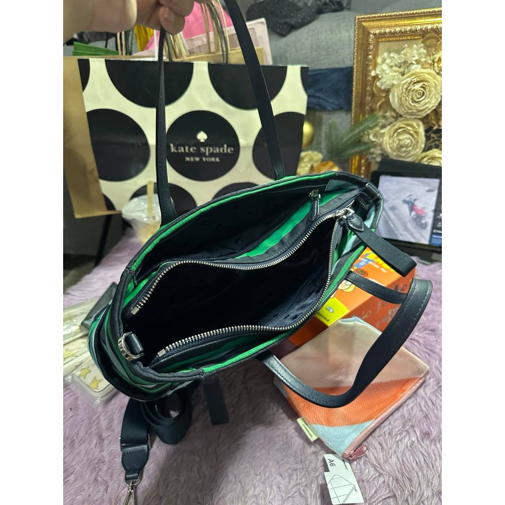 ORIG Preloved KS Chelsea Foliage Stripe Medium Satchel Nylon Green Bag