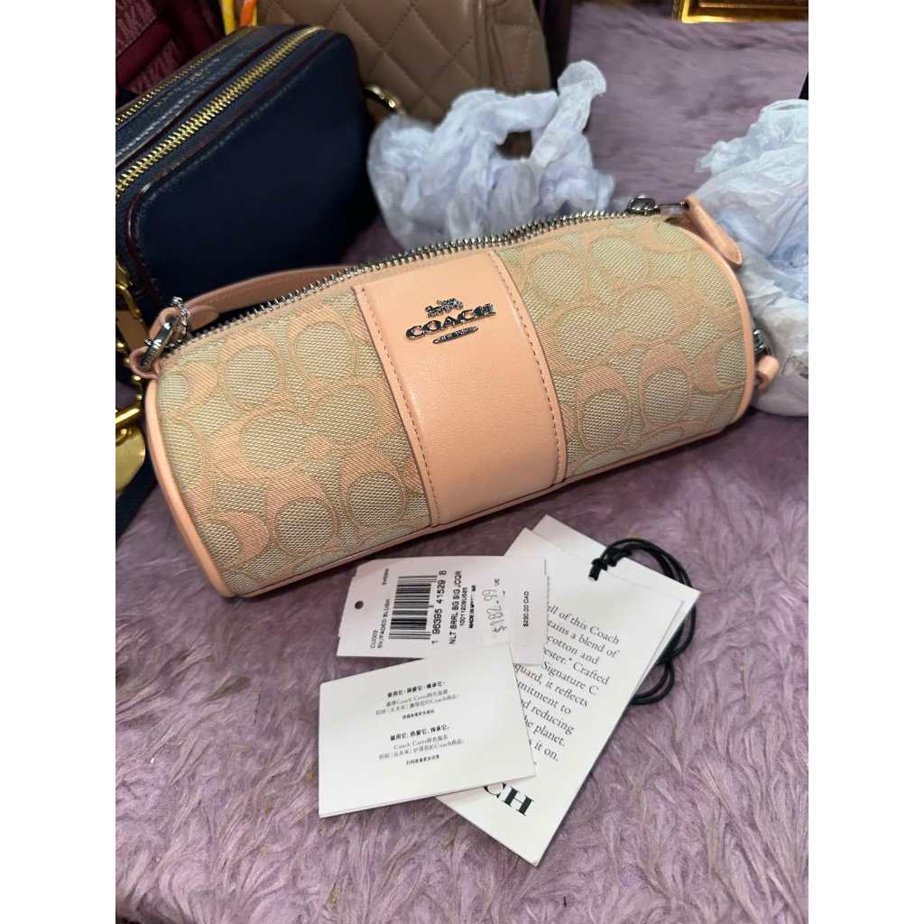 ORIG Preloved CCH Nolita Barrel Bag Small Orange Bag In Signature Jacquard