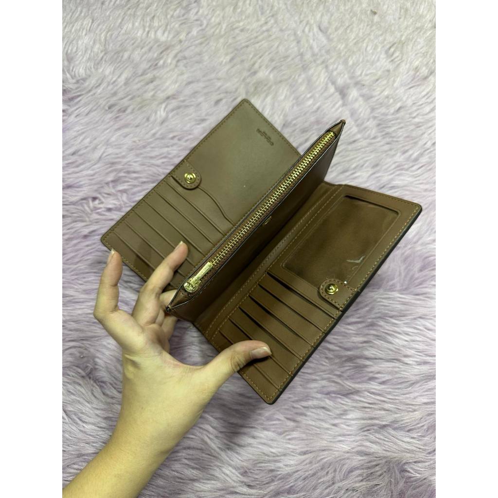 ORIG Preloved CCH Slim Zip Wallet In Signature Canvas Khaki Brown