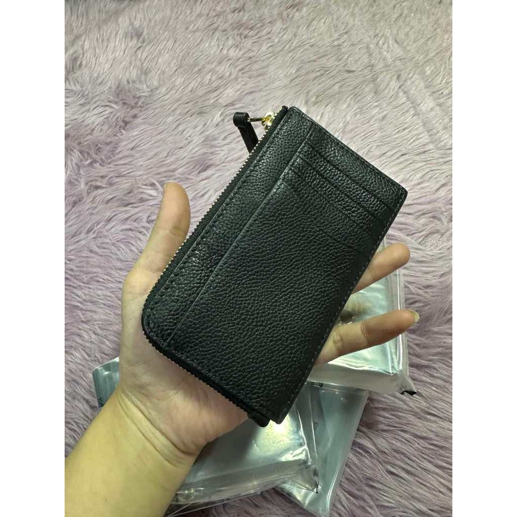 ORIG & IMPORTED TB Britten Zip-Up Pebbled Leather Card Case Wallet in Black