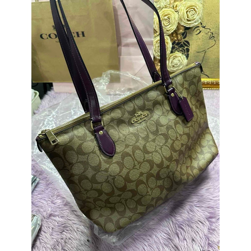 ORIG Preloved CCH gallery large tote bag in Khaki Brown/Berry
