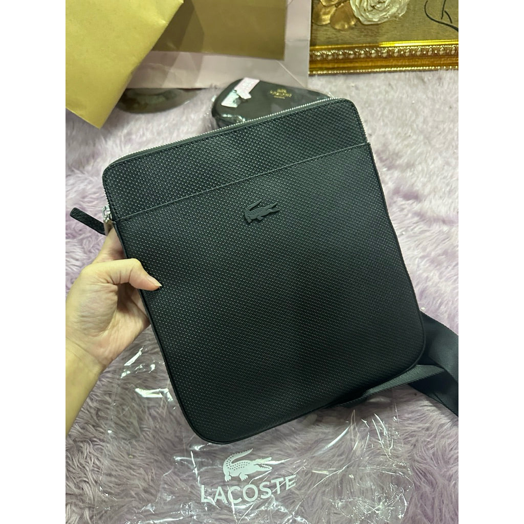 ORIG & IMPORTED Lacoste Chantaco Slim Flat Leather Men Black Bag