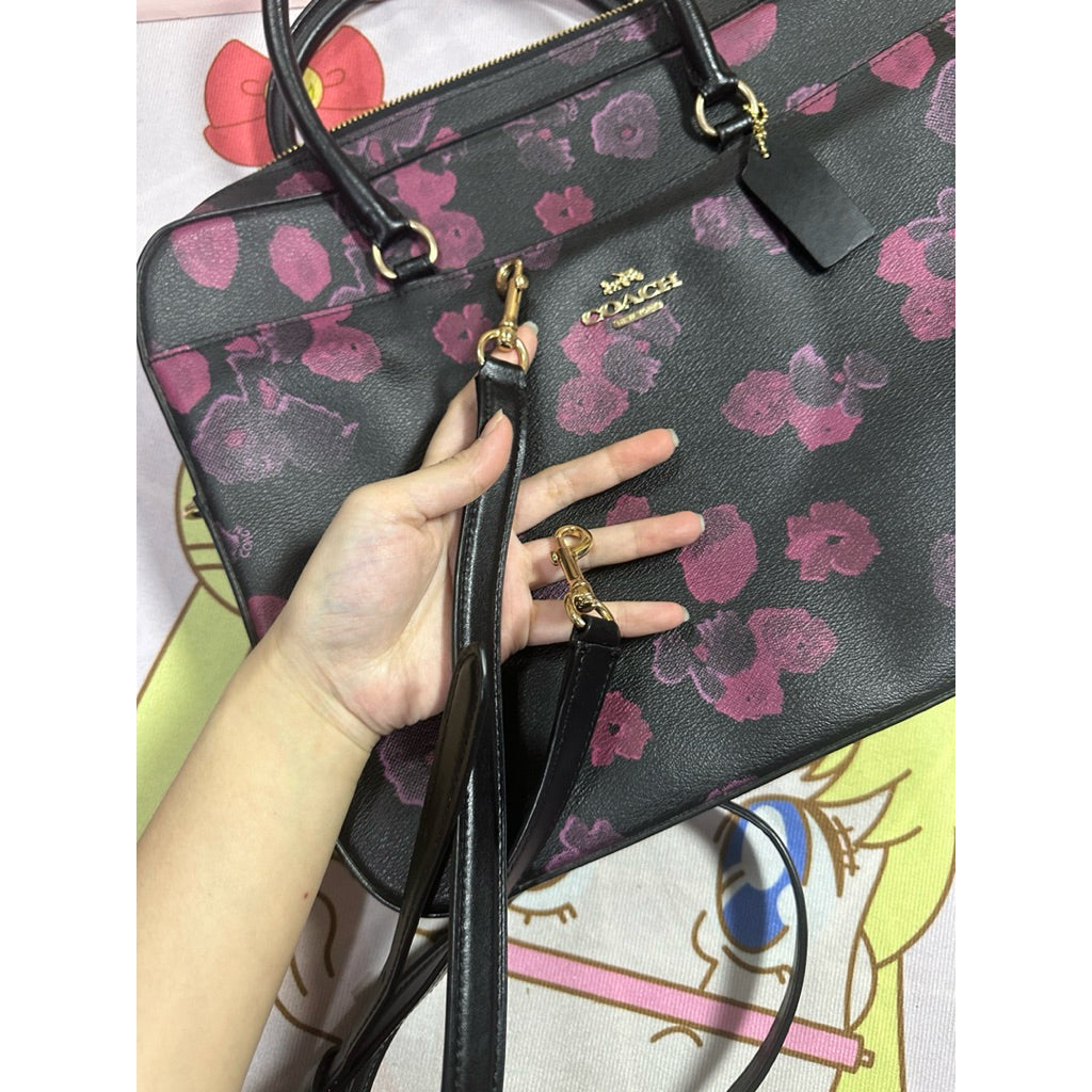 ORIG Preloved Coach Laptop Black Bag with Floral Print