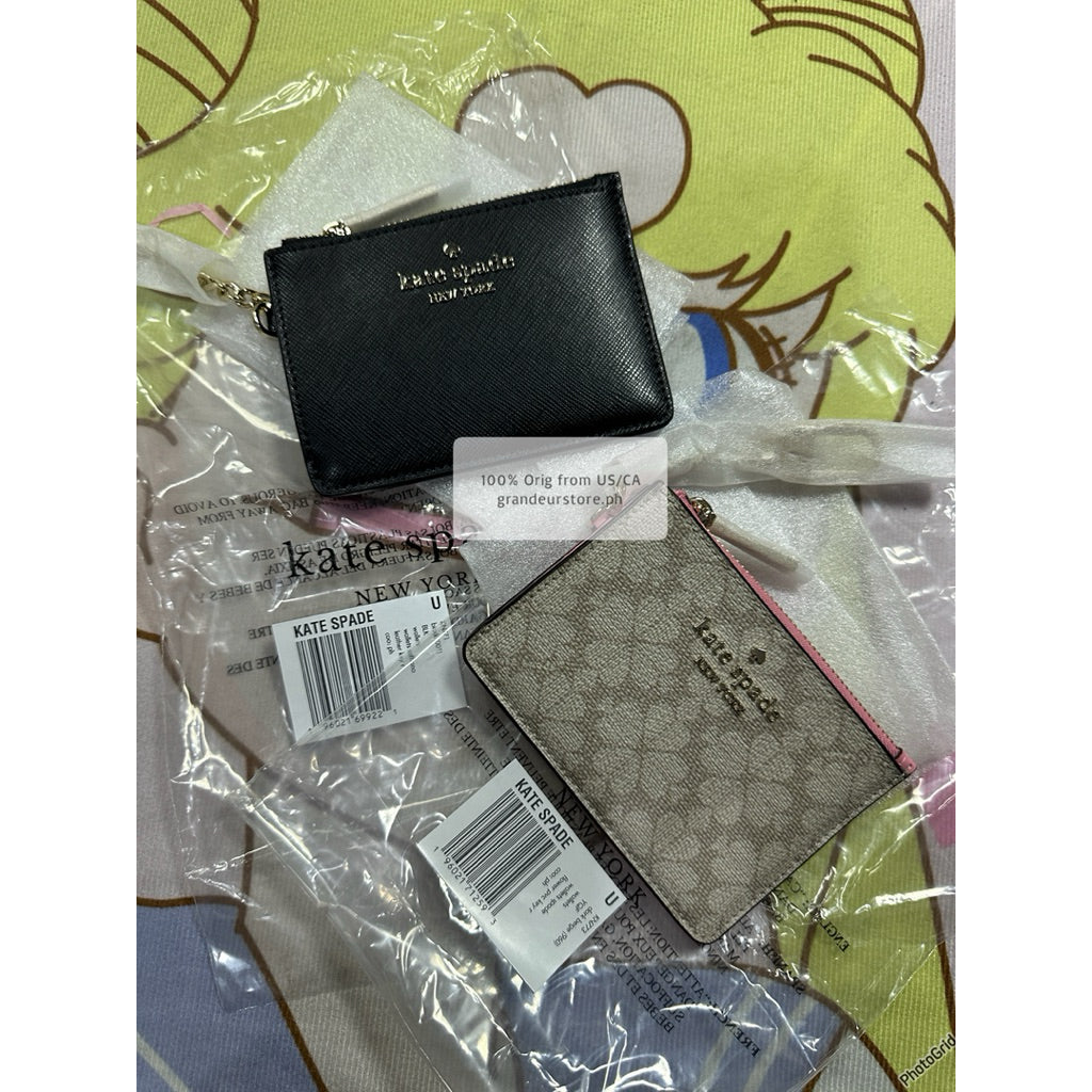 ORIG & IMPORTED KS Spade with Key Ring Card Holder Small Pink/Black Wallet