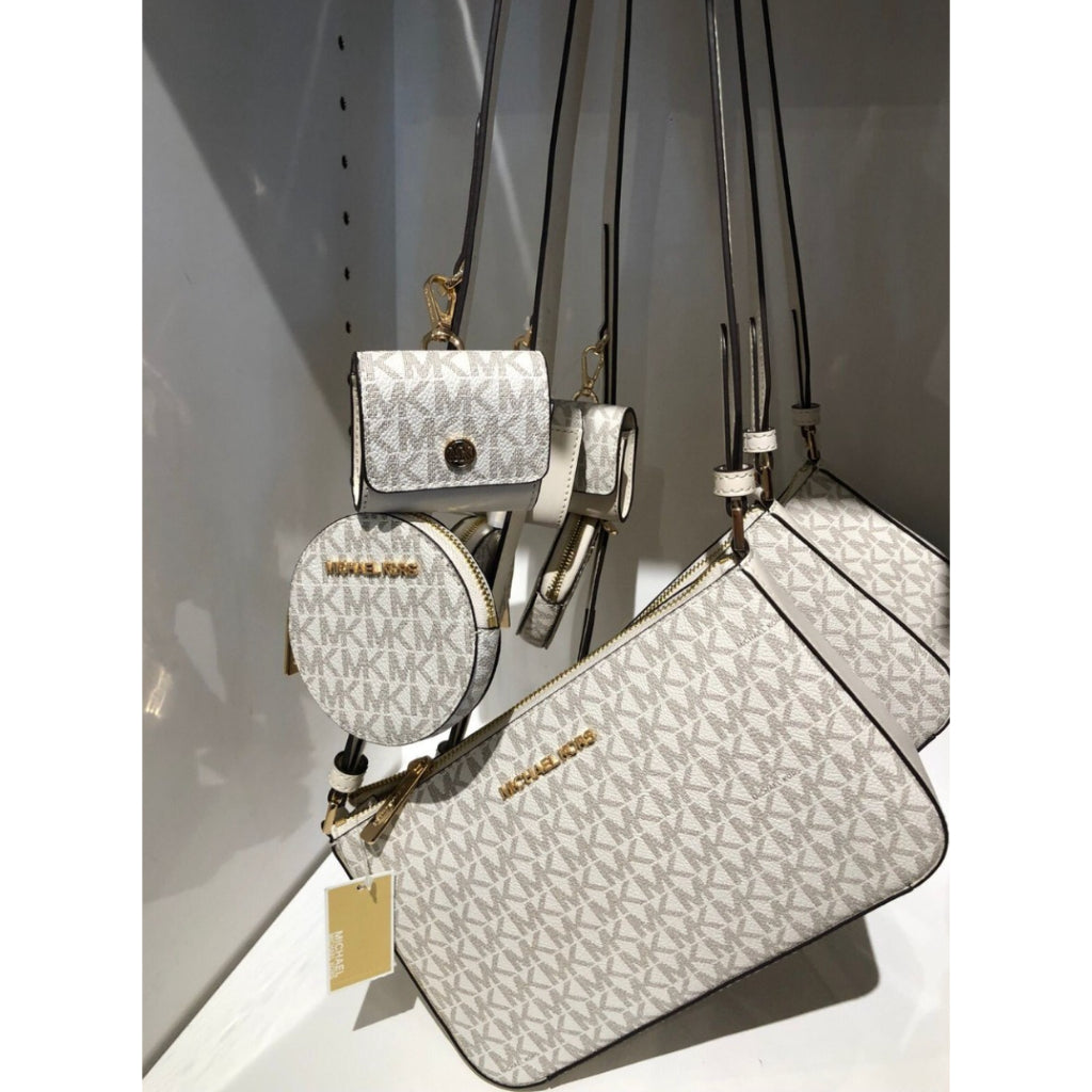 ORIG & IMPORTED MK Jet Set Signature Crossbody Tech Attachment Bag in Brown / Vanilla White