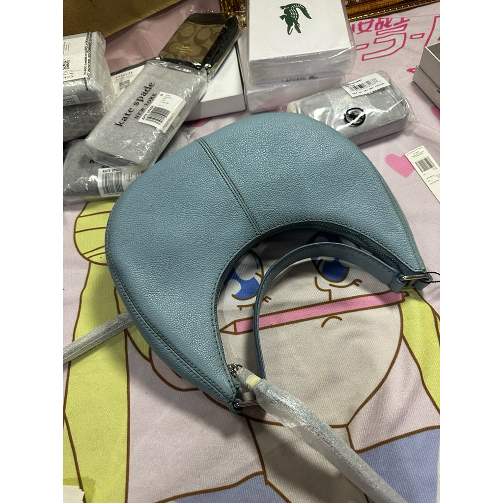 ORIG & IMPORTED MJ Small Leather Crescent Shoulder Hobo Blue Bag