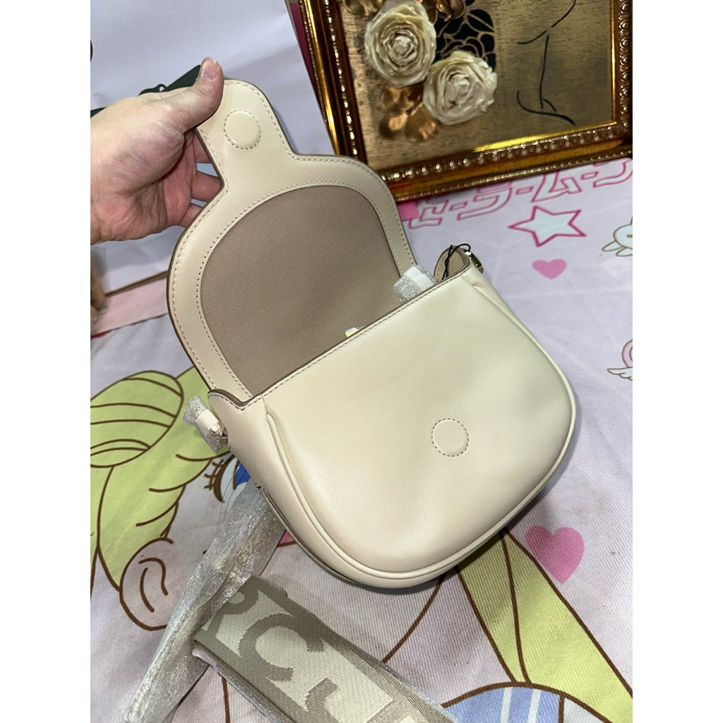 ORIG & IMPORTED MJ The Saddle Crossbody White Flap Bag