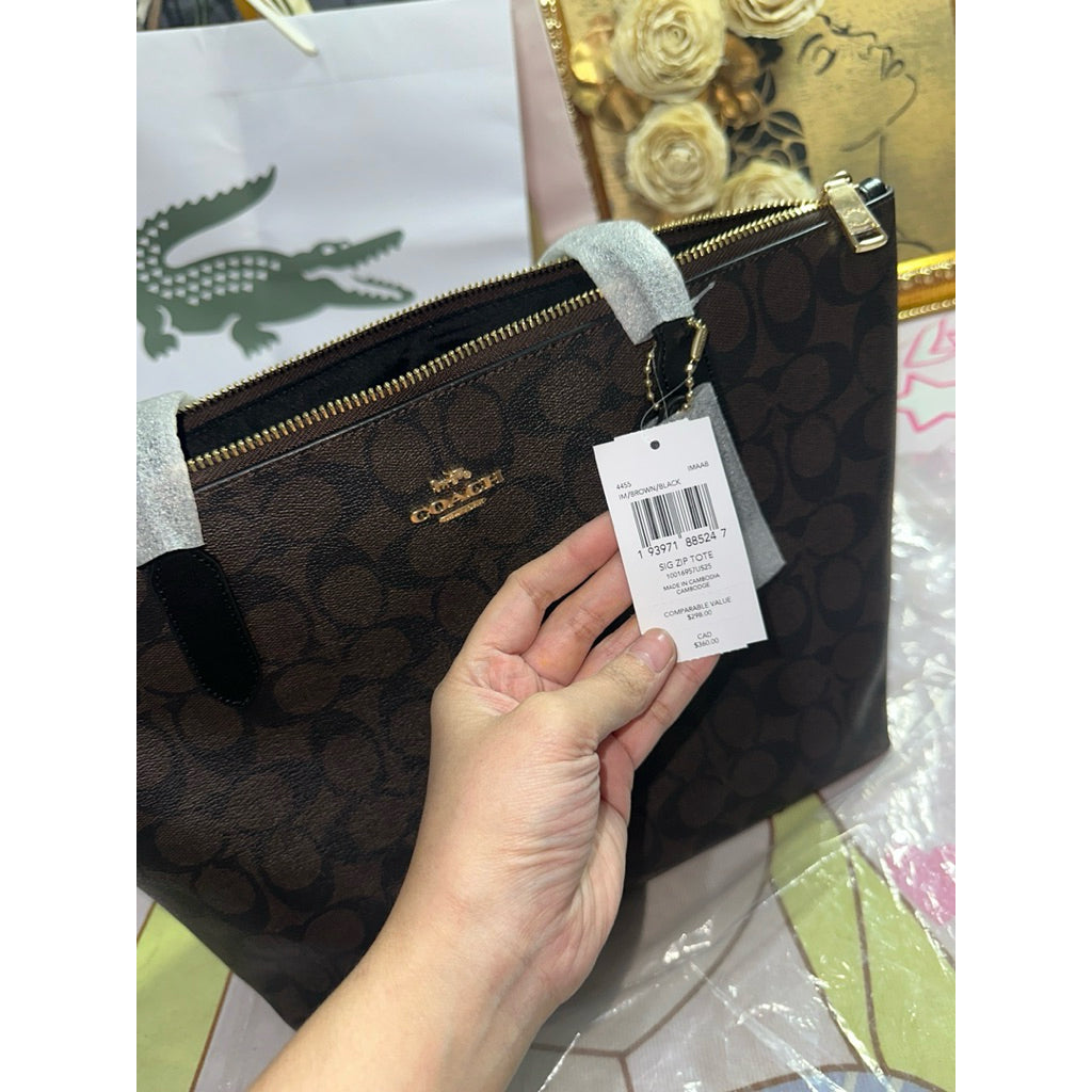 ORIG & IMPORTED CCH Zip Top Tote Brown Bag In Signature Canvas