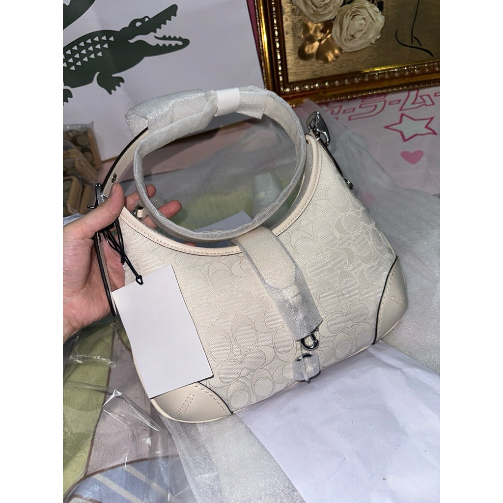 ORIG & IMPORTED Retail CCH Hamptons Hobo White Bag In Signature Jacquard