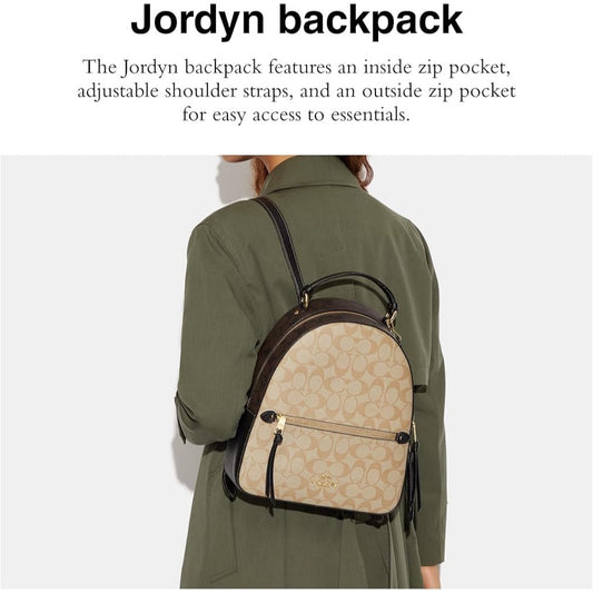 ORIG Preloved RARE Coach Jordyn Backpack In Blocked Signature Canvas Light Khaki Bag