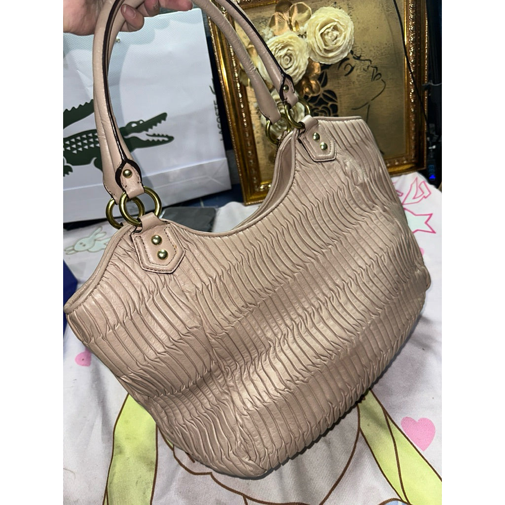 ORIG Preloved RARE CCH Ashley Gathered Leather Shoulder Tote Beige Taupe Bag