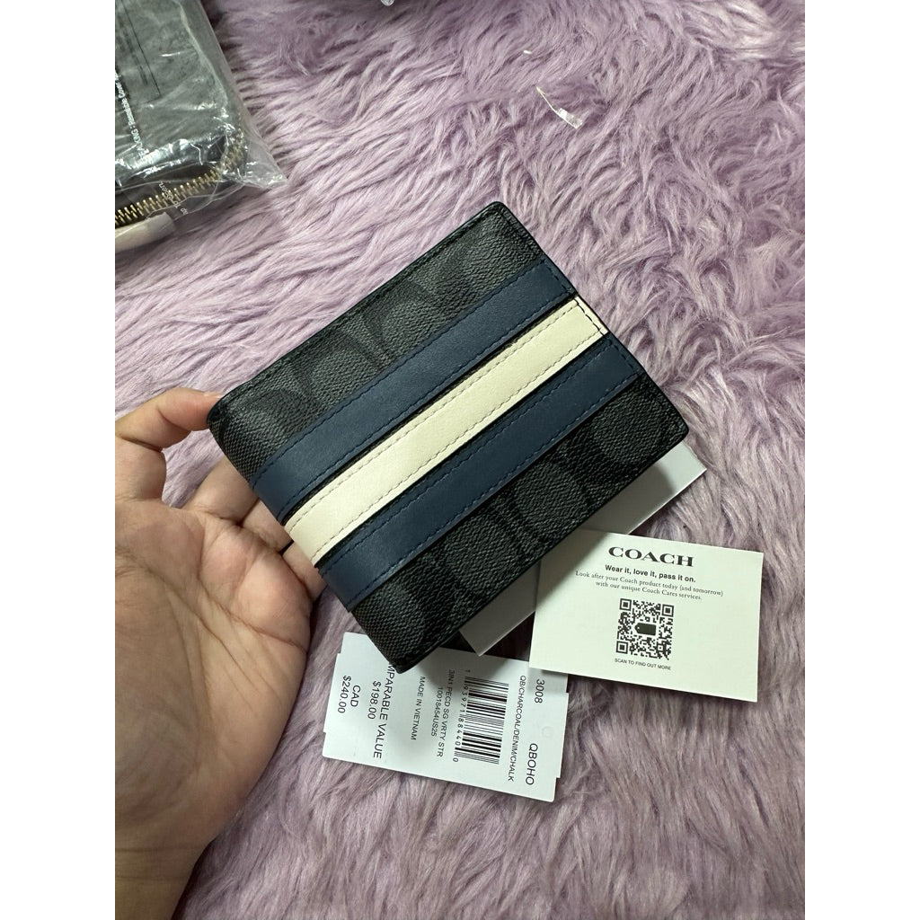 ORIG & IMPORTED CCH 3 In 1 Compact Men's Wallet In Signature Canvas With Varsity Stripe Denim