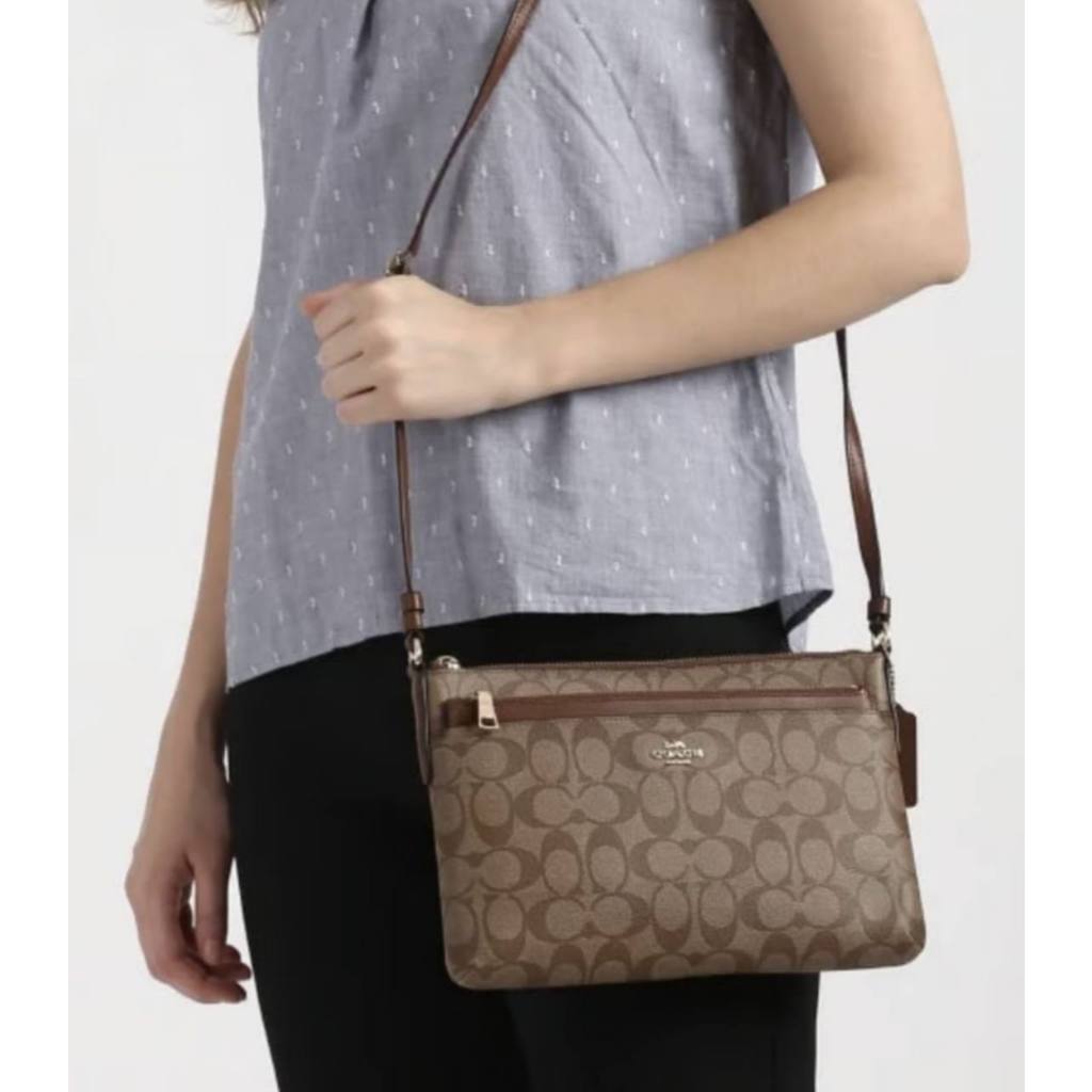 ORIG Preloved CCH East/West Crossbody Small Slim Khaki Brown Bag with Pouch