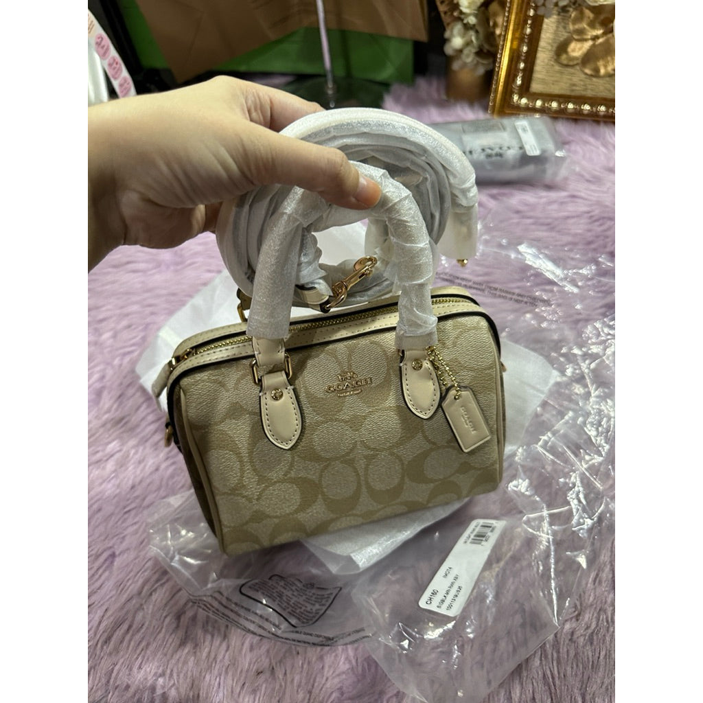 ORIG & IMPORTED CCH Mini Rowan Satchel Bag In Blocked Signature Canvas Light Khaki