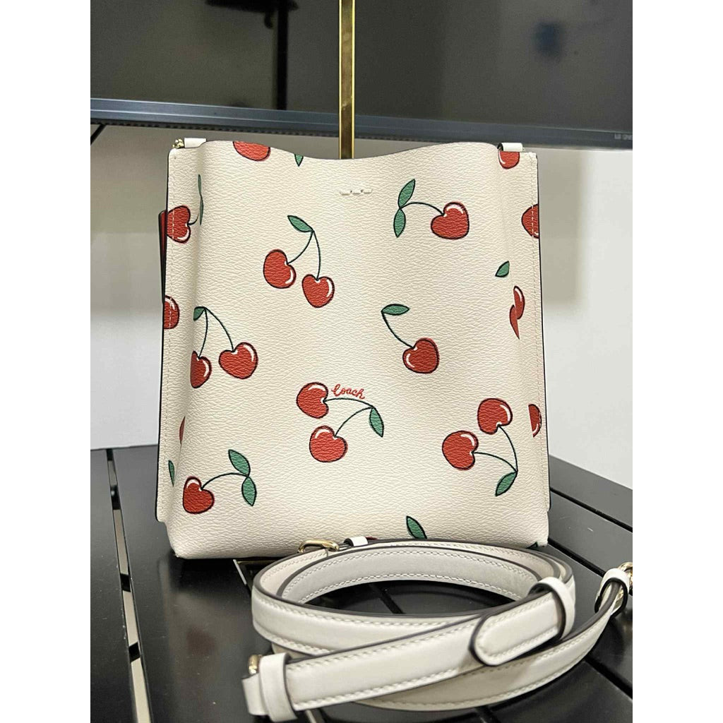 ORIG Preloved CCH Mollie Bucket 22 With Heart Cherry Print Crossbody Bag White