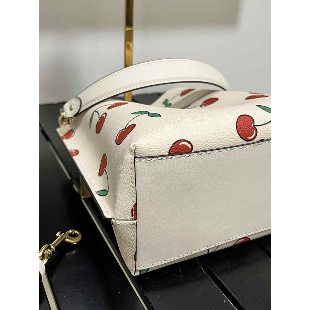 ORIG Preloved CCH Mollie Bucket 22 With Heart Cherry Print Crossbody Bag White