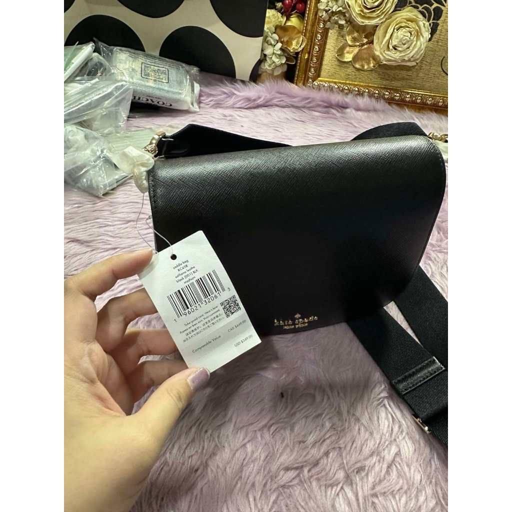 ORIG & IMPORTED KS Madison Saffiano Leather Saddle Black Bag