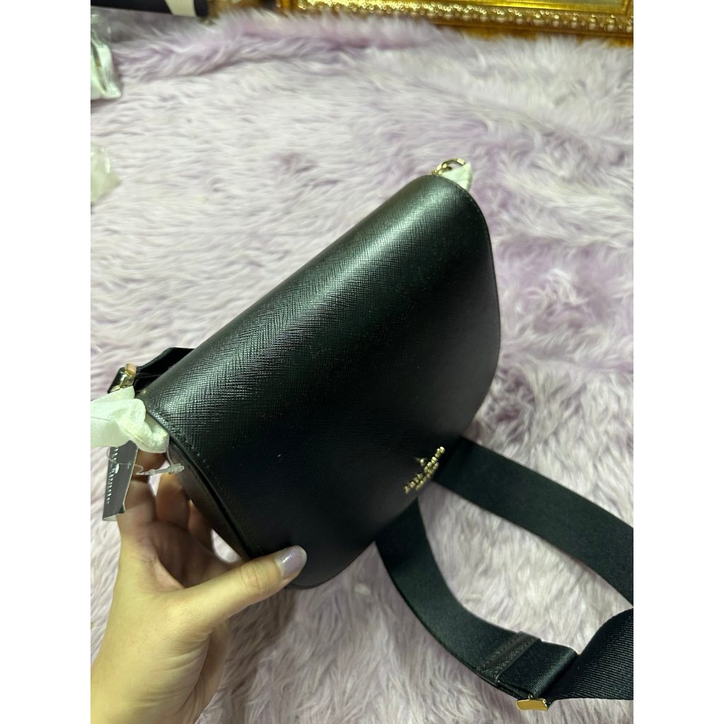 ORIG & IMPORTED KS Madison Saffiano Leather Saddle Black Bag