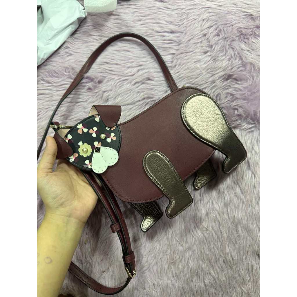 ORIG Preloved KS Floral Pup Dog Crossbody Red Bag Cherrywood