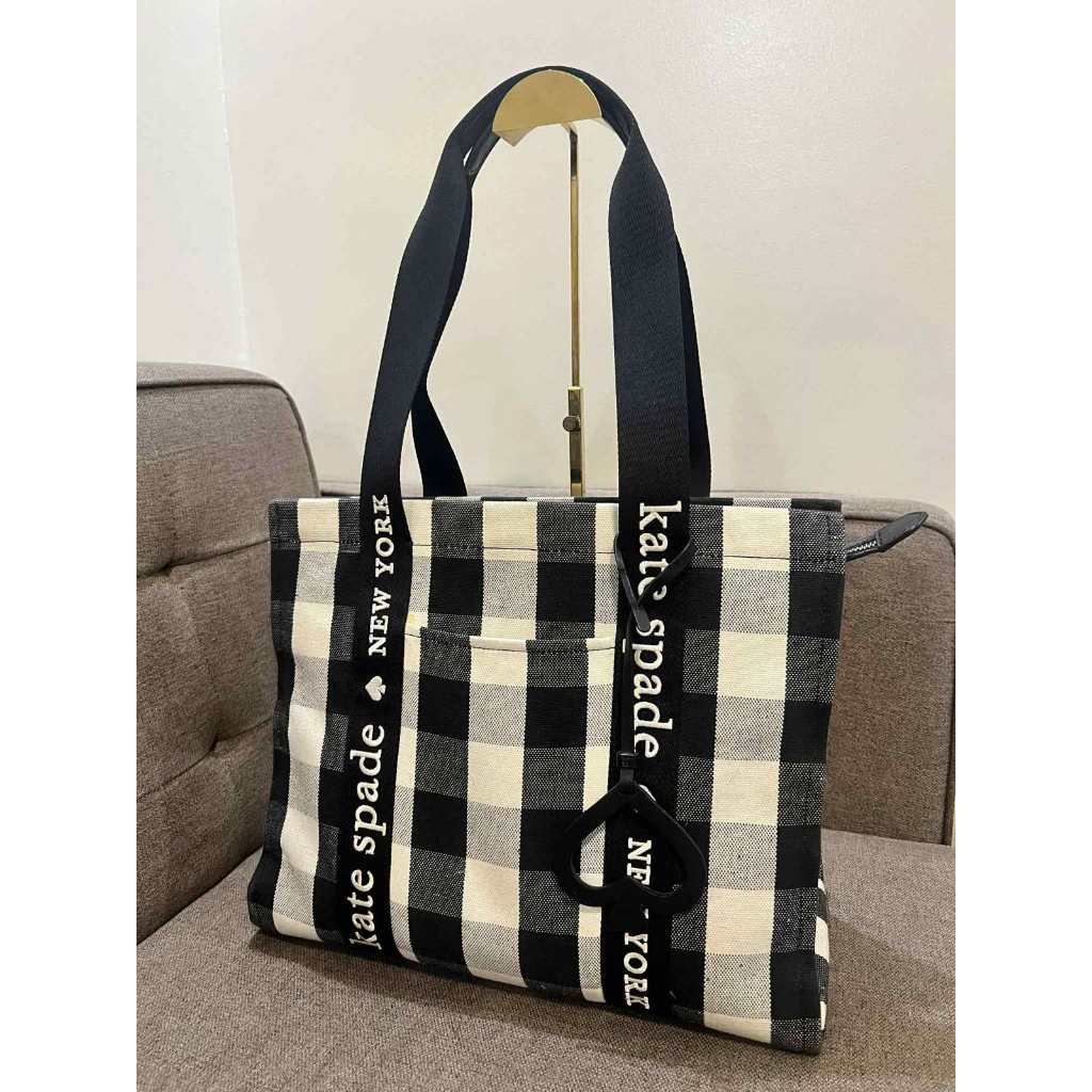 ORIG Preloved KS Kip Canvas Large Tote Bag Gingham Black/White