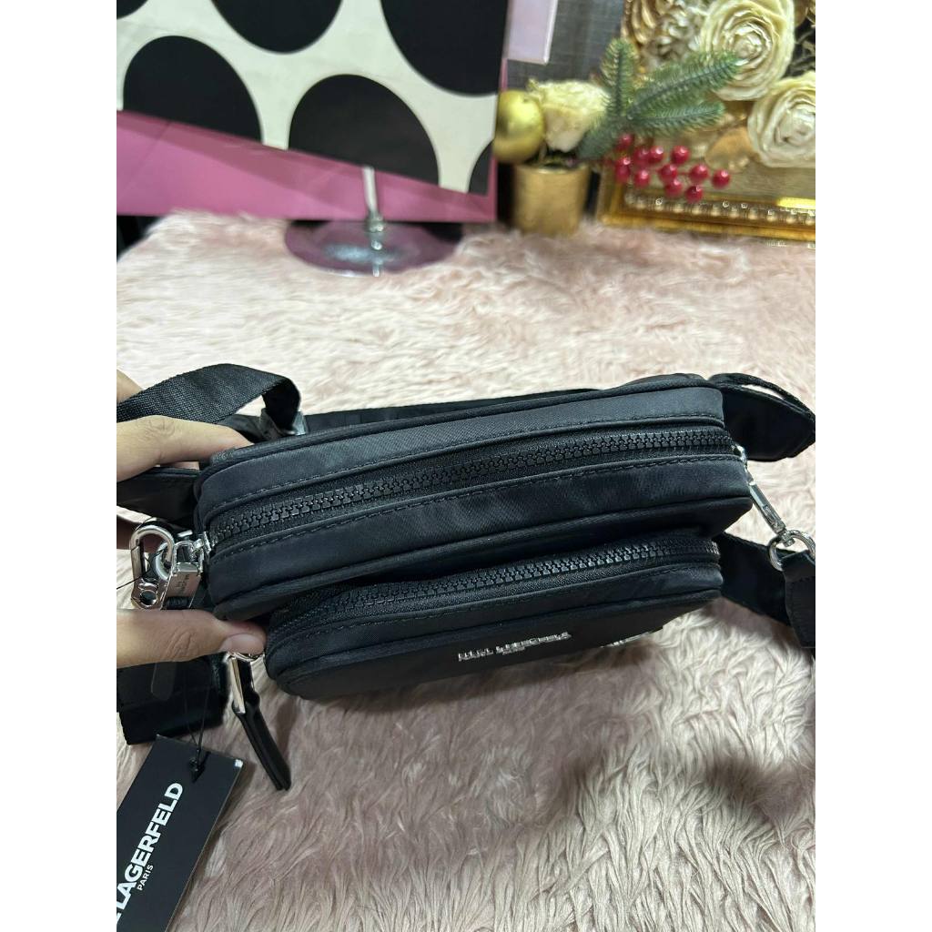 ORIG & IMPORTED Karl Lagerfeld KL Voyage Convertible Belt Nylon Bag Black