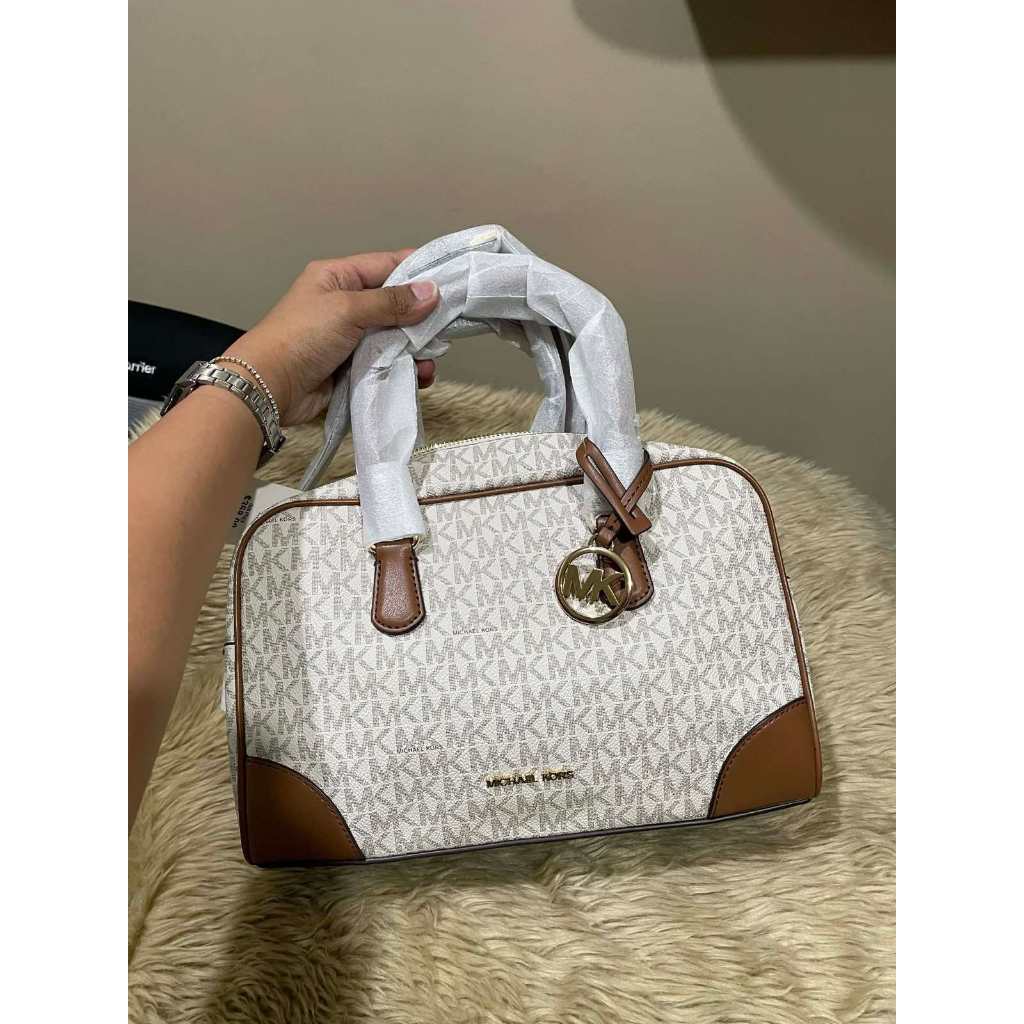 ORIG & IMPORTED MK Thompson Medium Signature Logo Satchel Duffle Brown/White Bag