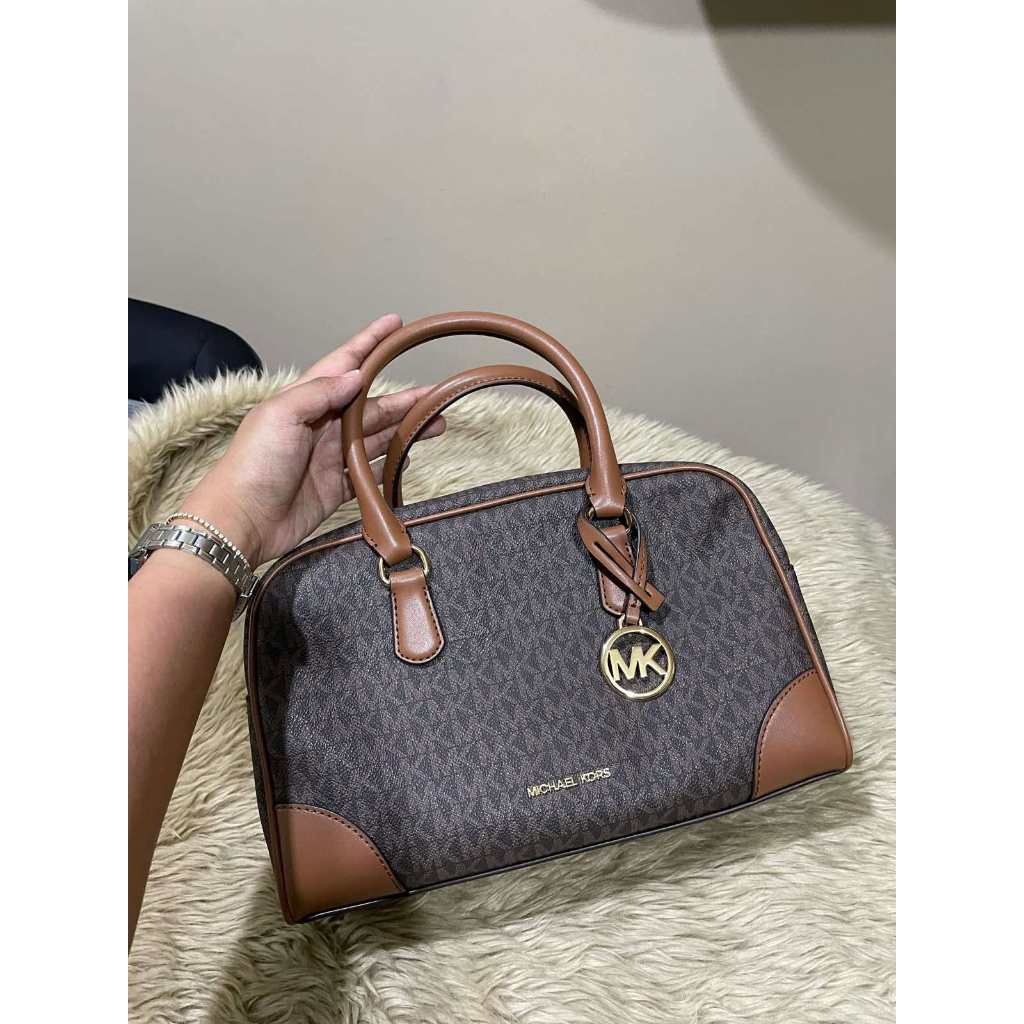 ORIG & IMPORTED MK Thompson Medium Signature Logo Satchel Duffle Brown/White Bag