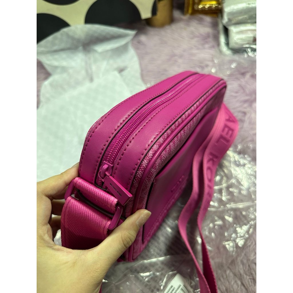 ORIG & IMPORTED MK Maeve Large Signature Logo Crossbody Camera Bag Pink / Red