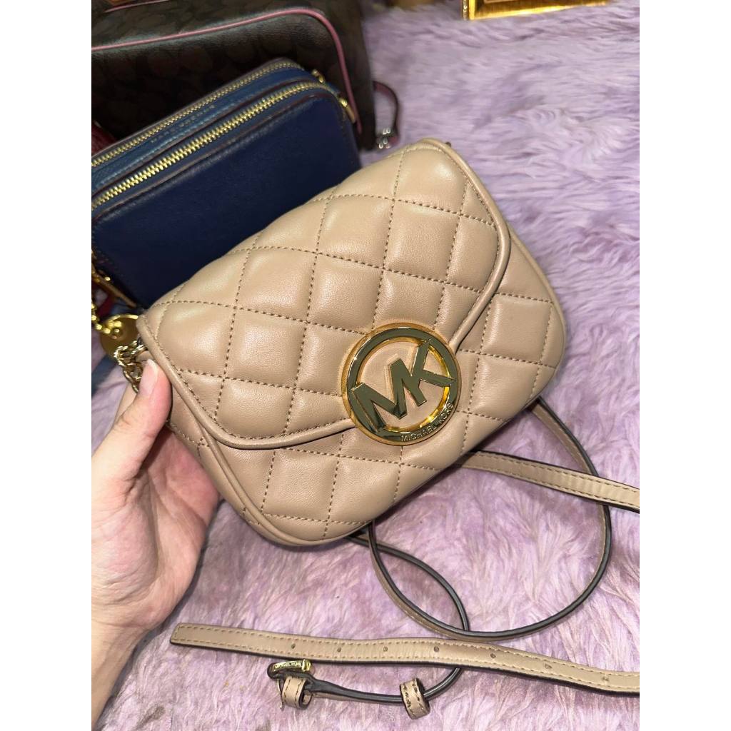 ORIG Preloved MK Fulton Small Quilted Leather Beige Crossbody Bag