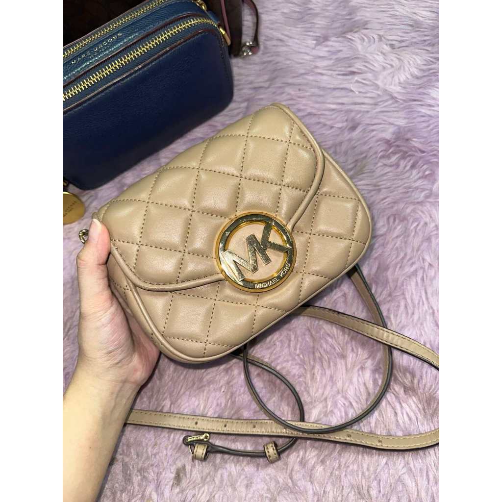 ORIG Preloved MK Fulton Small Quilted Leather Beige Crossbody Bag
