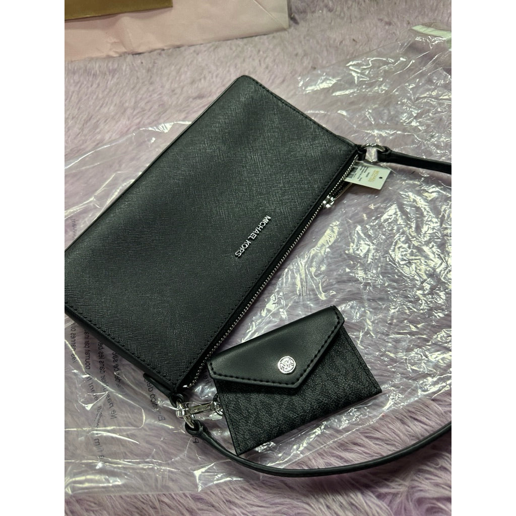 ORIG & IMPORTED MK Vincent Medium Saffiano Leather Pochette Shoulder Black Bag With Wallet