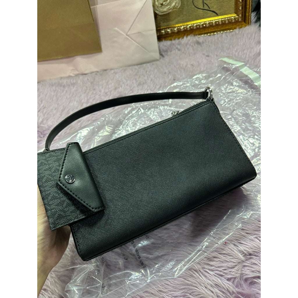 ORIG & IMPORTED MK Vincent Medium Saffiano Leather Pochette Shoulder Black Bag With Wallet