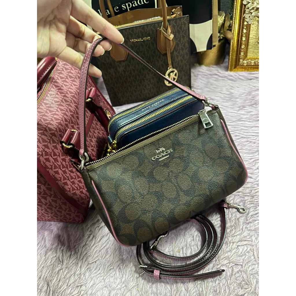 ORIG Preloved CCH Top Handle Pouch Crossbody Small Brown/Pink Bag