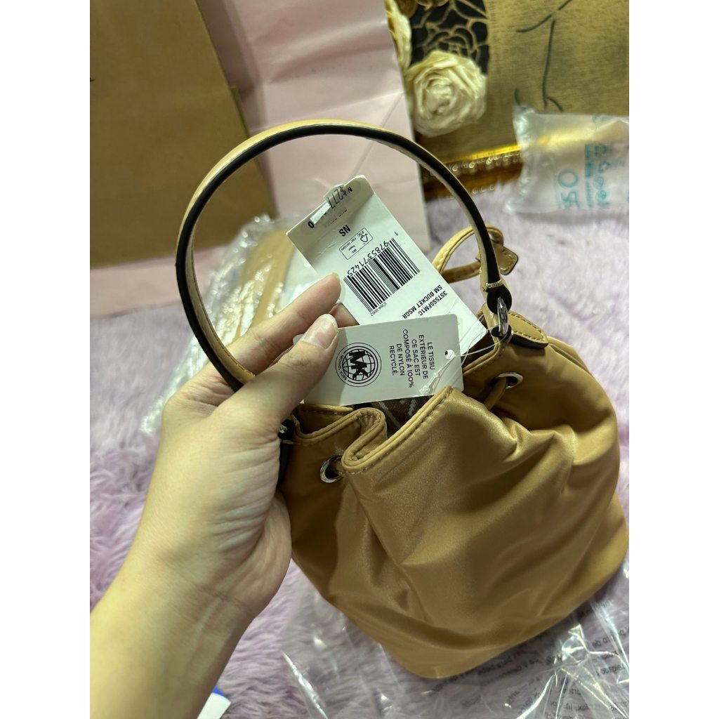 ORIG & IMPORTED MK Khai Small Nylon Bucket Bag Peanut Brown